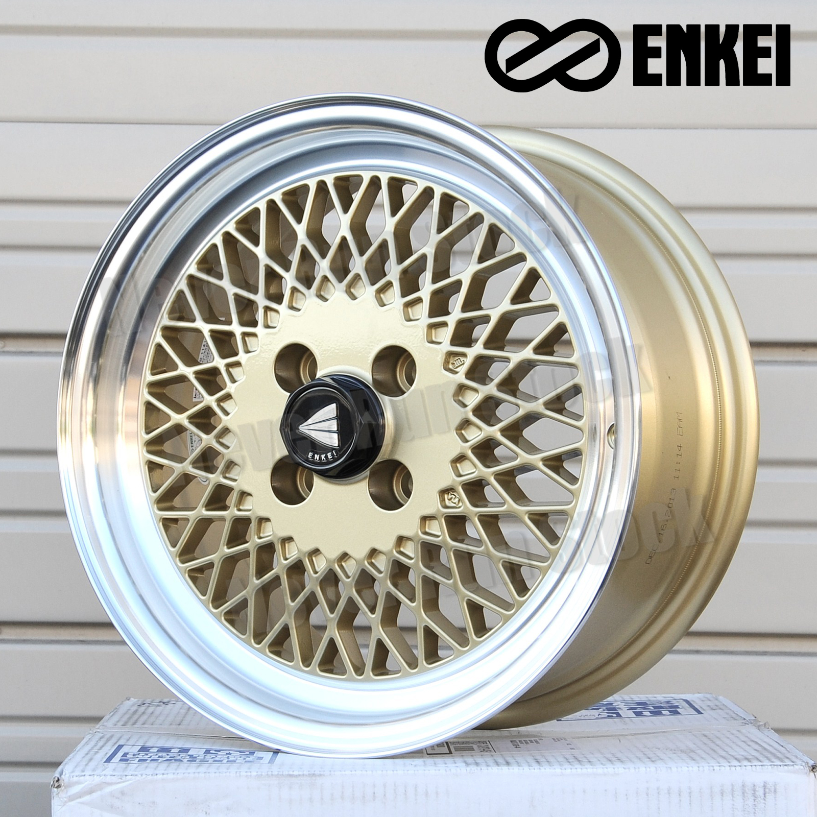 AUTHENTIC ENKEI 92 15x7 4x114.3 38 OFFSET MACHINE LIP GOLD MESH