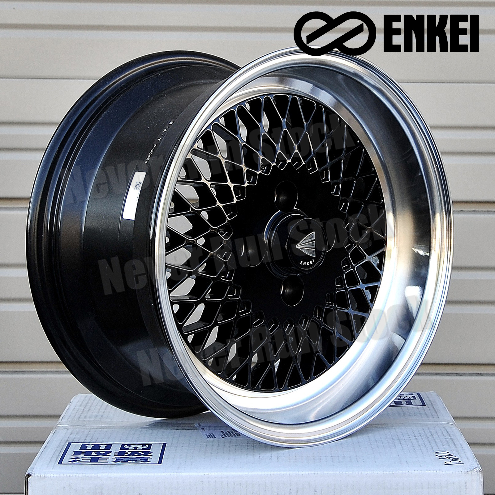 AUTHENTIC ENKEI 92 15x8 4x100 +25 MACHINED 2.75" LIP BLACK MESH TUNER
