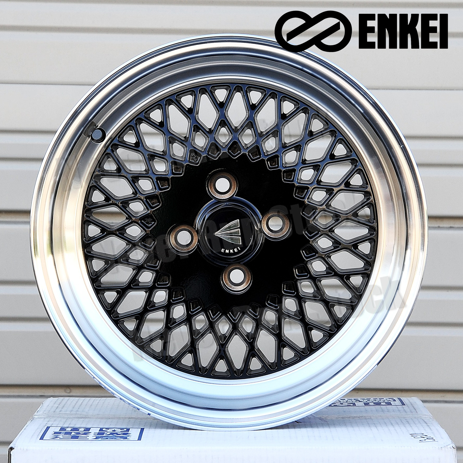 AUTHENTIC ENKEI 92 15x8 4x100 +25 MACHINED 2.75" LIP BLACK MESH TUNER
