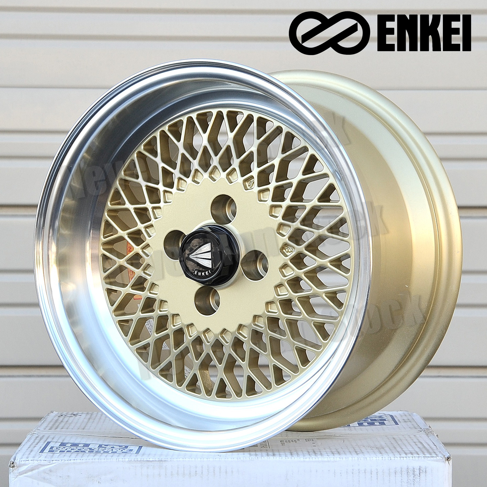 ENKEI 92 15x8 4x100 +25 OFFSET MACHINED SILVER GOLD MESH