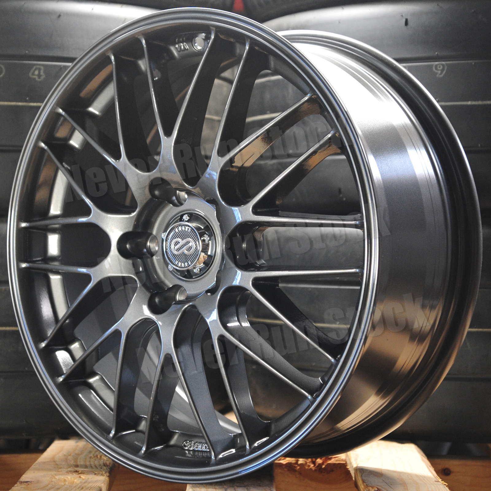 AUTHENTIC ENKEI EKM3 18x7.5 5x114.3 45 OFFSET GUNMETAL MESH SPOKE
