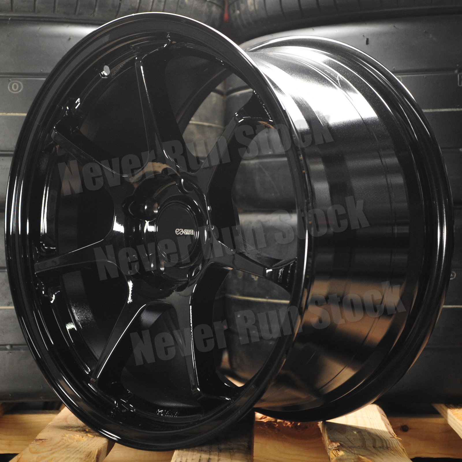 ENKEI TS-7 18x9.5 5x120 +45 OFFSET GLOSS BLACK 7 SPOKE 4 WHEEL SET