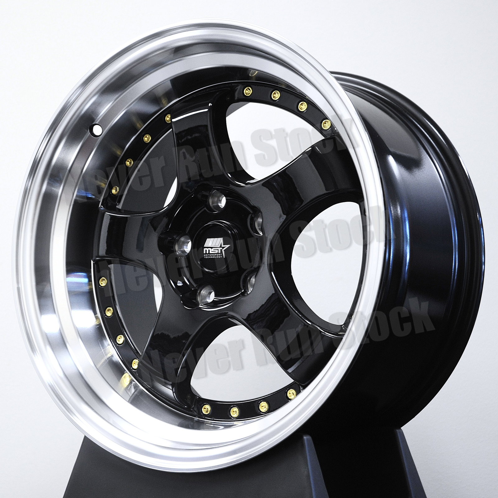 MST MT07 17x9 5x114.3 +20 BLACK MACHINE LIP w/ GOLD