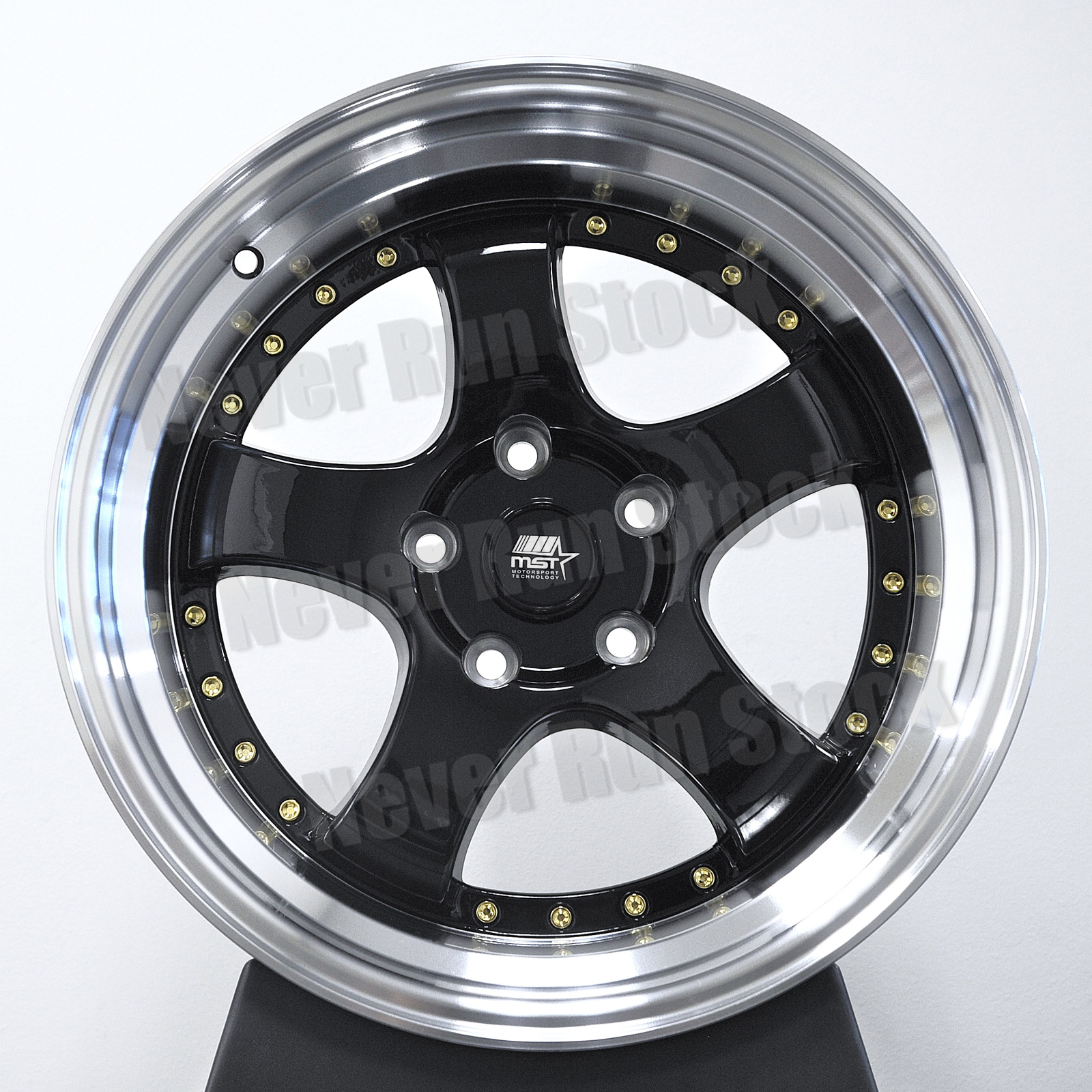 MST MT07 17x9 5x114.3 +20 BLACK MACHINE LIP w/ GOLD