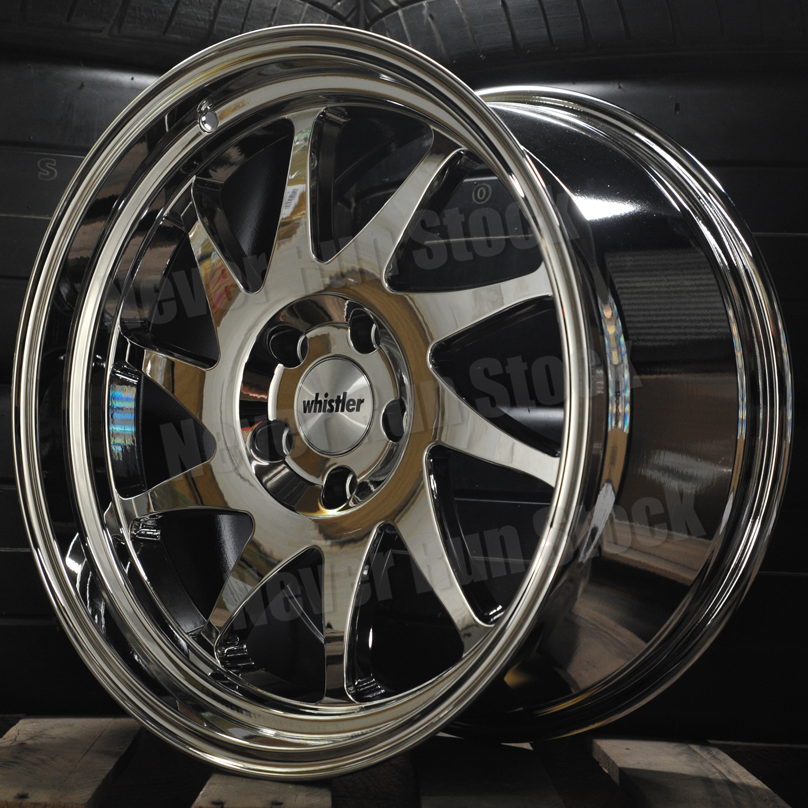 レア1999年製 Estrellas カホン Stone'sWoodworks WHISTLER KR7 17x9 5x114.3 25 OFFSET PVD CHROME 10 SPOKES W/LIP