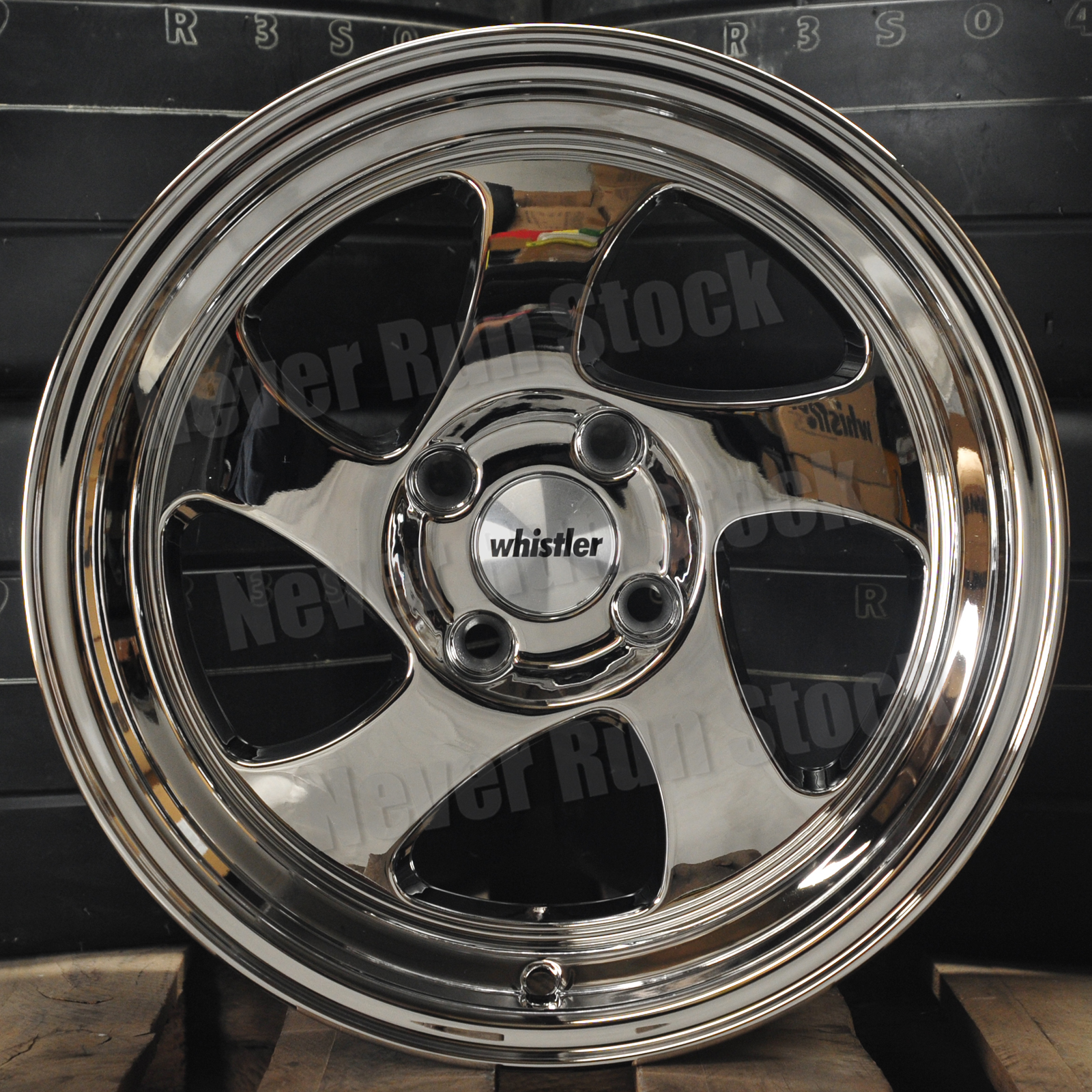 WHISTLER KR1 15x8 4x100 20 OFFSET PVD CHROME w/ LIP 5 SPOKES SPORT