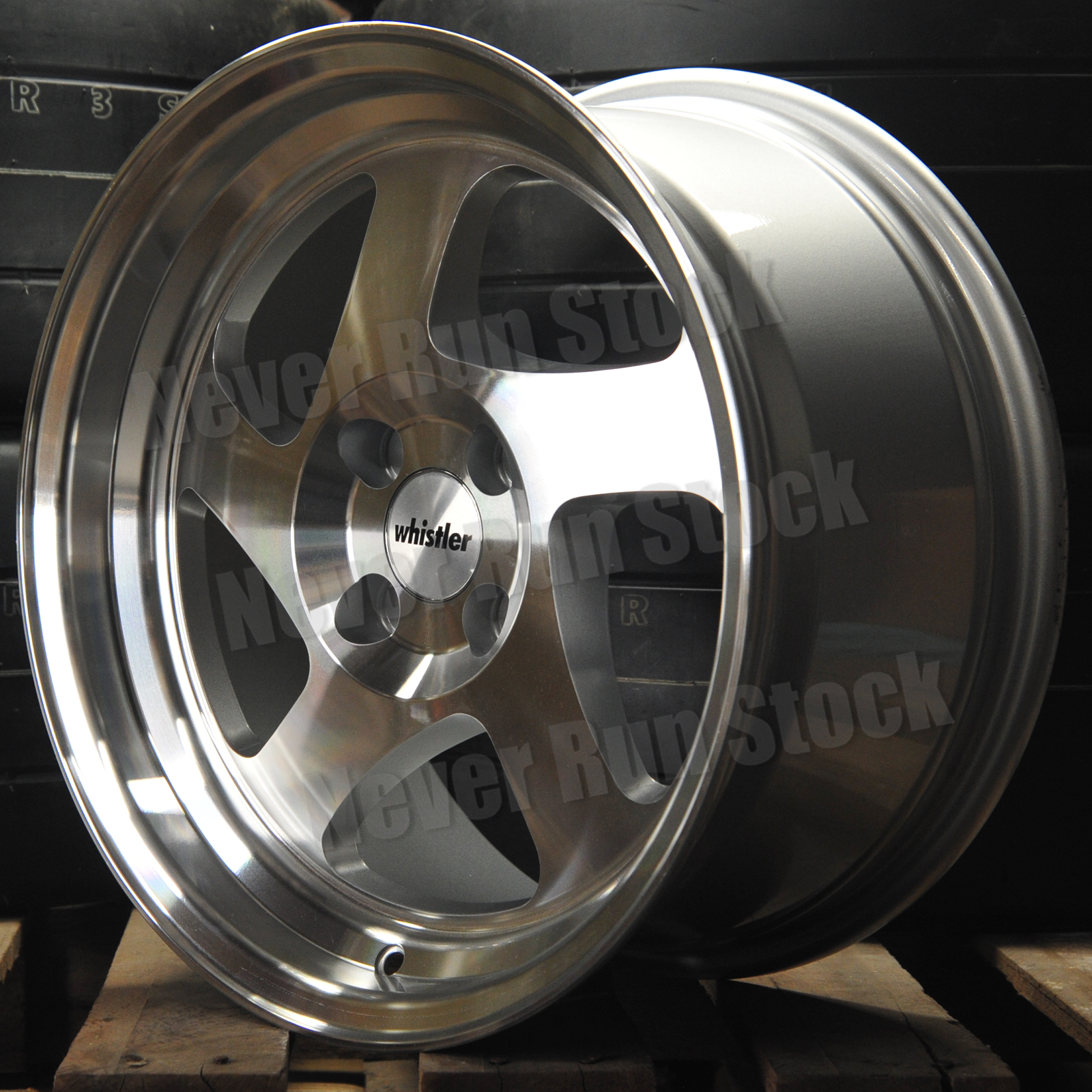 17x9 4x100 25 OFFSET Whistler KR1 Silver Machine Lip 5 Spokes