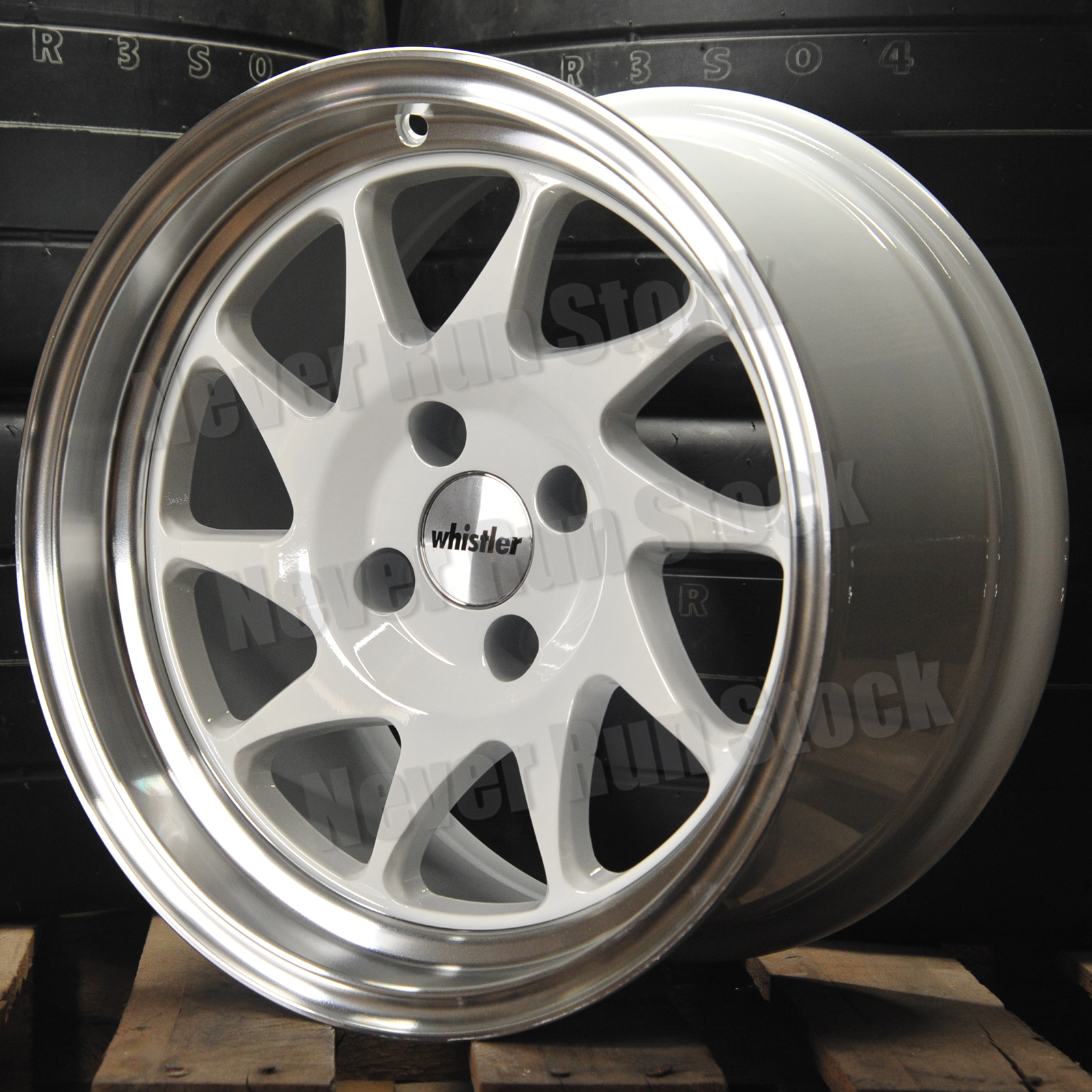 WHISTLER KR7 16x9 4x100 15 OFFSET WHITE MACHINE LIP 10 SPOKES