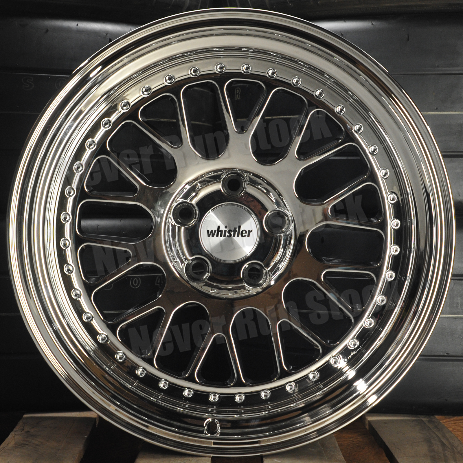 18x9.5 Whistler SK1 5x114.3 22 OFFSET PVD CHROME MESH GOLD RIVET