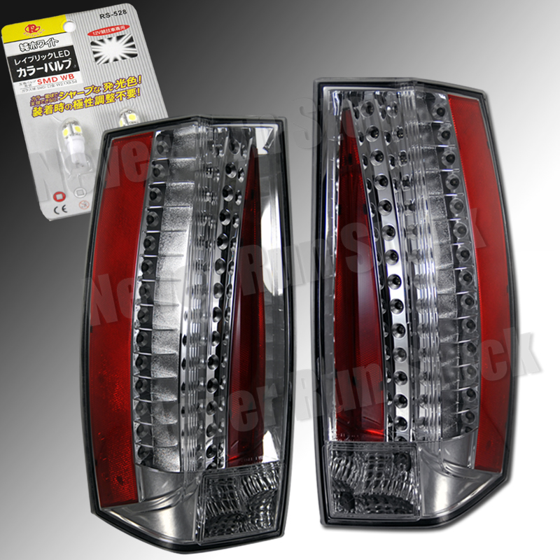 CADILLAC ESCALADE CLEAR LENS RED LED TAIL LIGHTS + WHITE LED LICENSE
