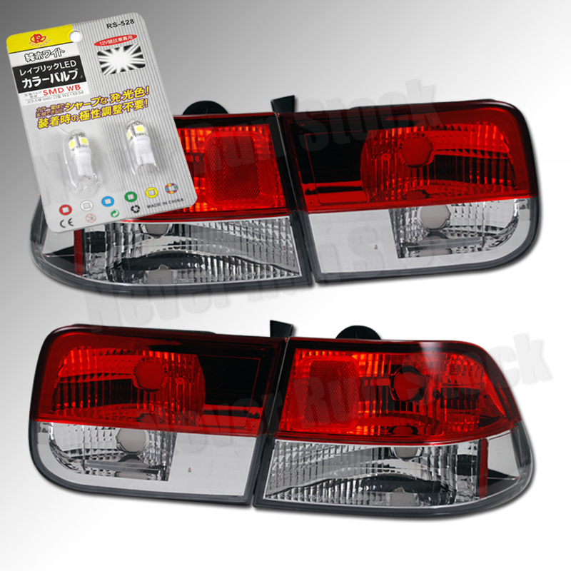 HONDA CIVIC EK COUPE EURO RED CLEAR TAIL LIGHTS +SUPER WHITE LICENSE