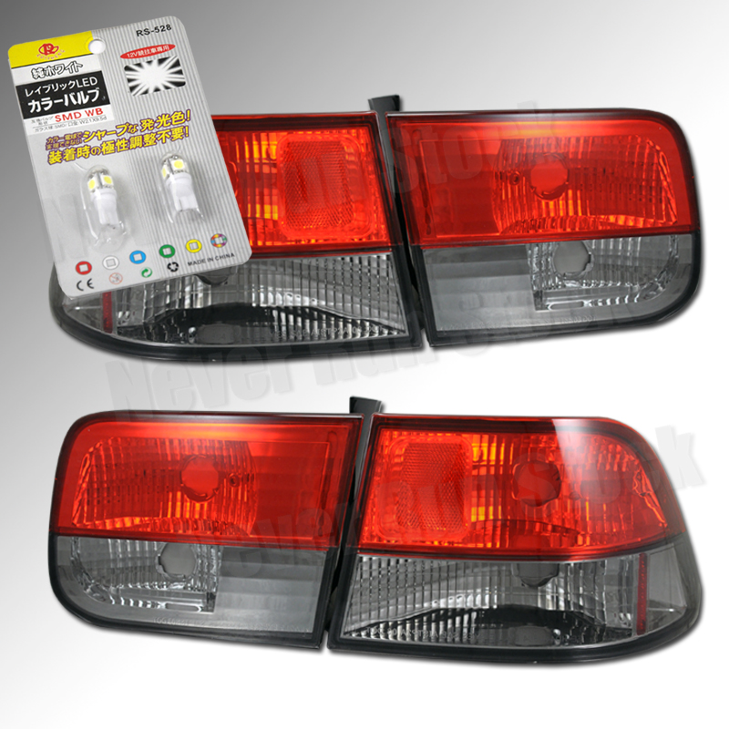 HONDA CIVIC EK COUPE EURO RED SMOKE TAIL LIGHTS +SUPER WHITE LICENSE
